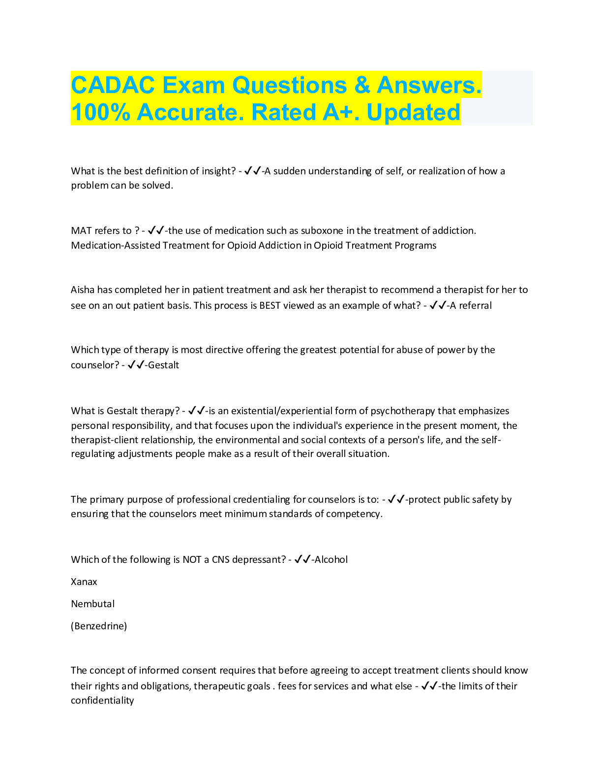 Preview image for CADAC Exam Questions & Answers.  100% Accurate. Rated A+. Updated